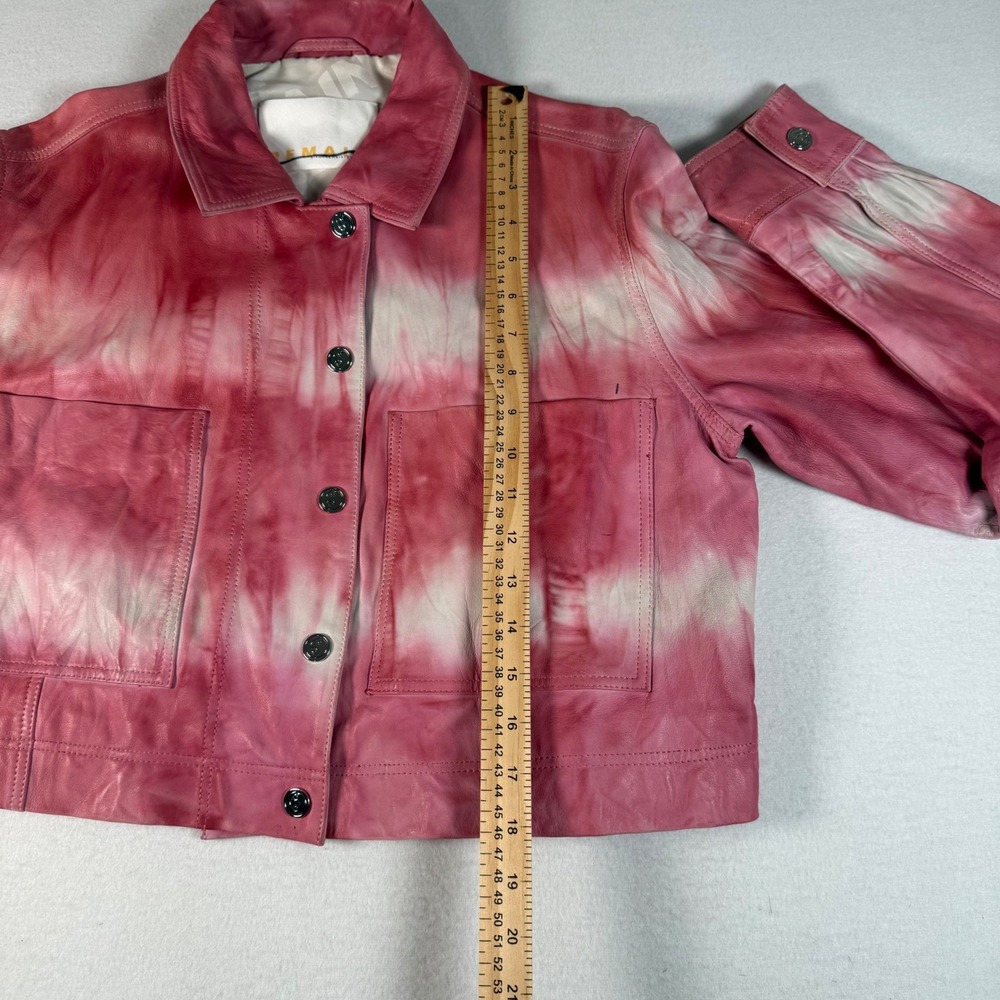 REMAIN Birger Christensen Mariona Jacket Womens 34 Pink Leather Tie Dye Cropped - Picture 7 of 12